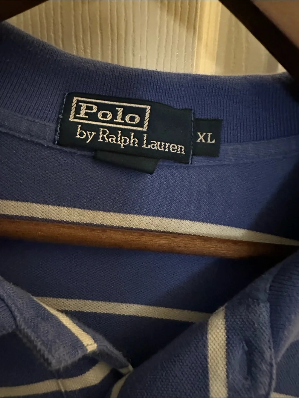 Ralph Lauren Blue Polo with White Stripes and Yellow Pony